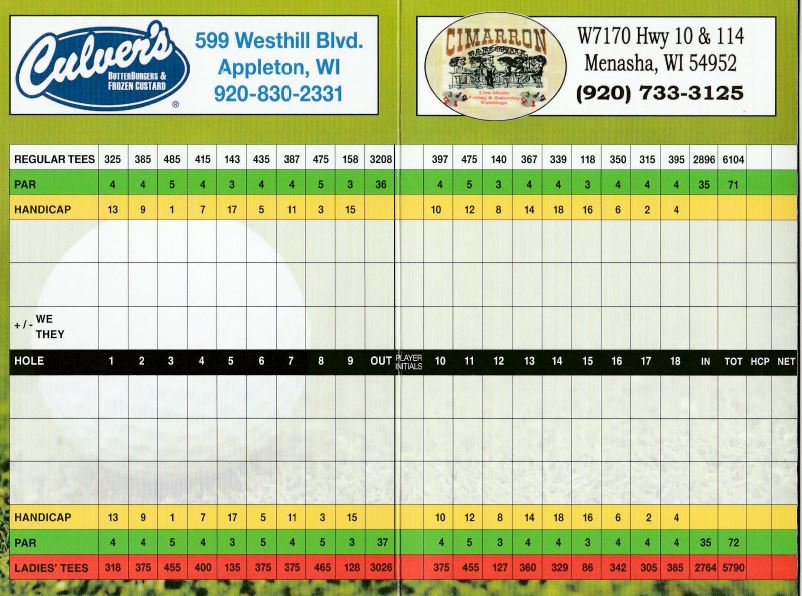 Scorecard to Hickory Hills